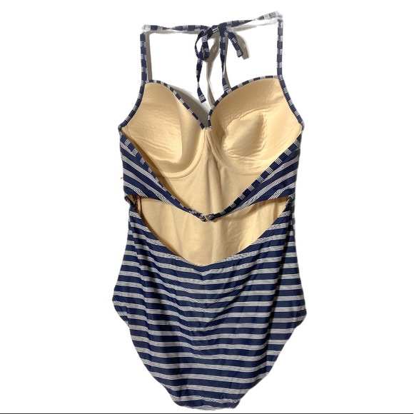 Merona Swimsuit One Piece Blue Stripes X Large String Halter - Picture 11 of 11